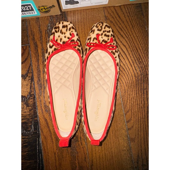 J McLaughlin Leopard Print Calf Hair Ballet Flats Red Trim Bow Women's 7.5 - Picture 4 of 7